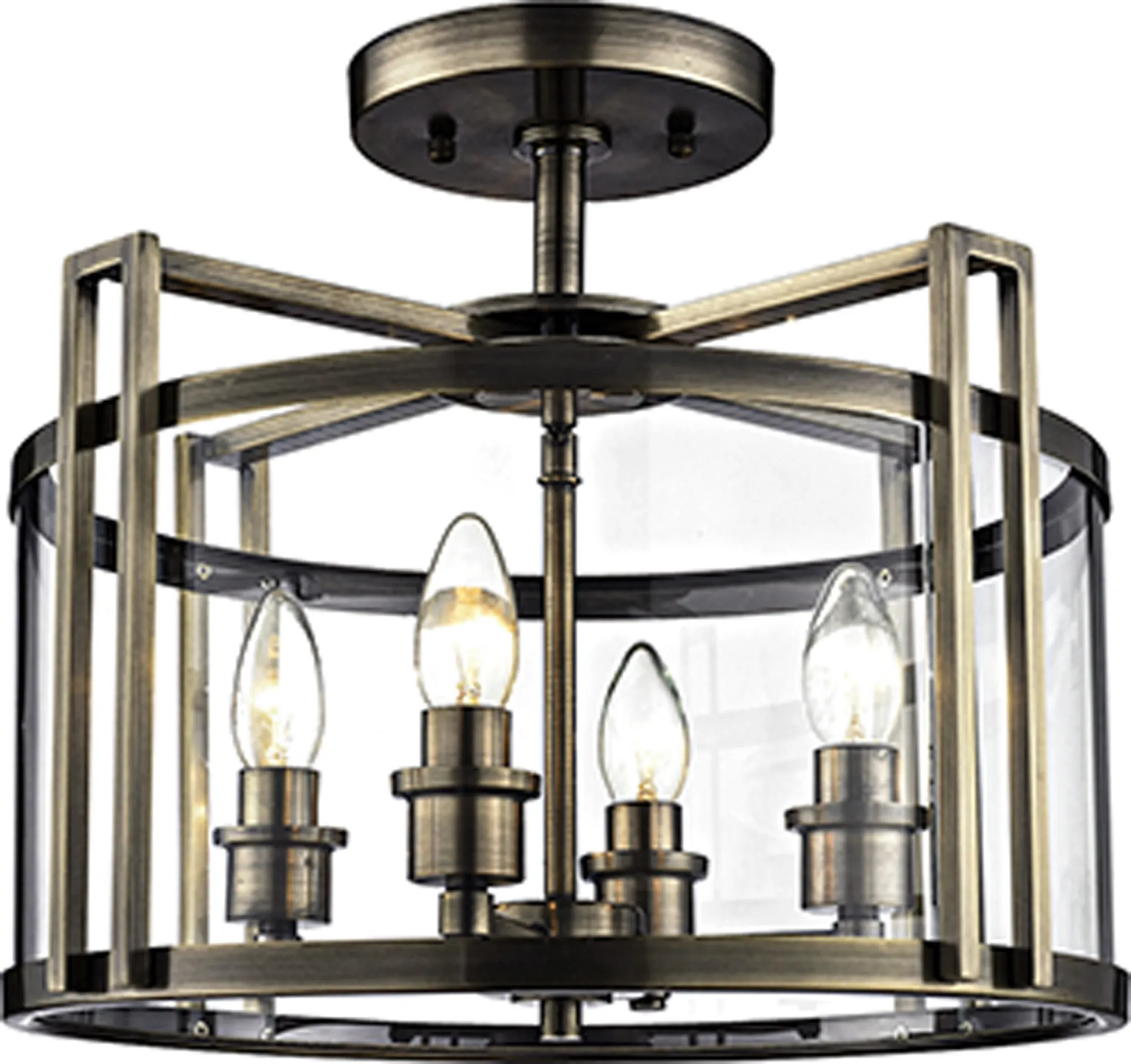 IL31091  Eaton Glass Semi Flush 4 Light Antique Brass